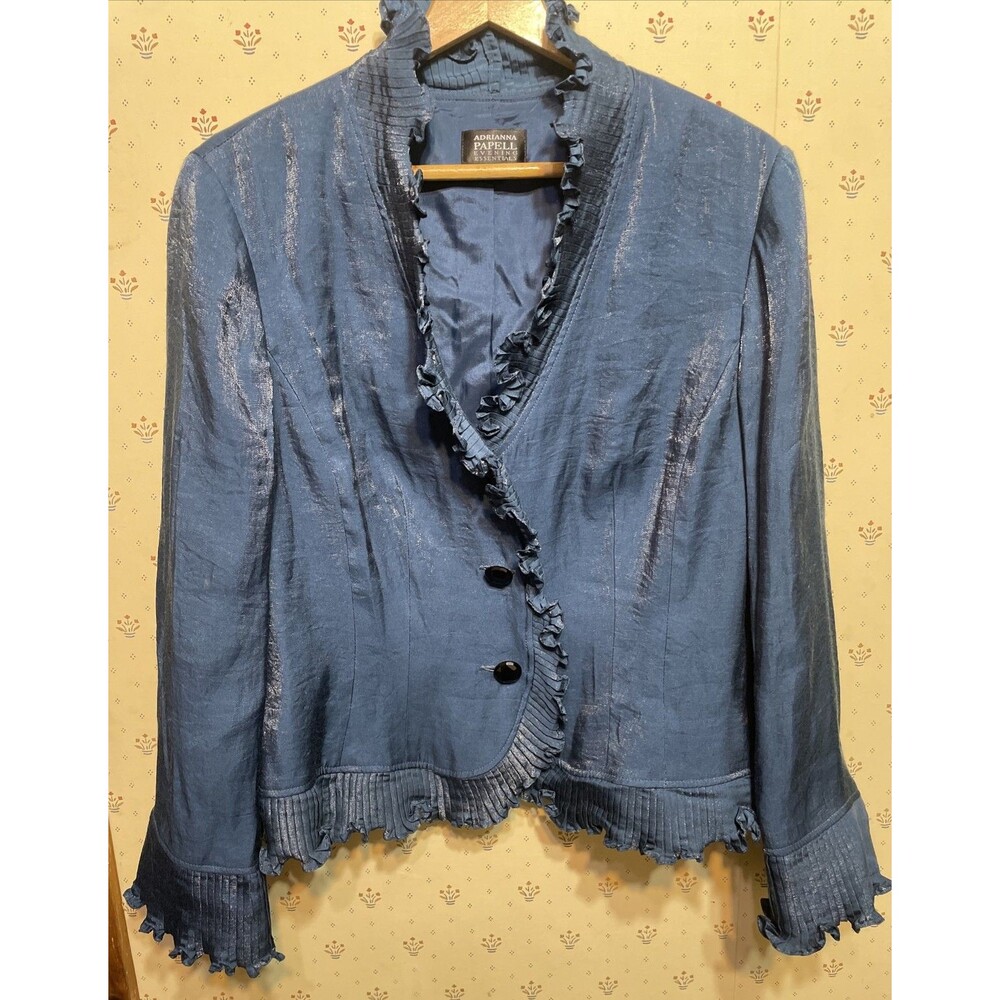 Adrianna Papell Whimsygoth Jacket Vampire Ruffles Dramatic Blue Sz Medium
